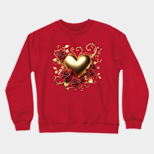 Valentines Day Gold Heart and Red Roses Crewneck Sweatshirt